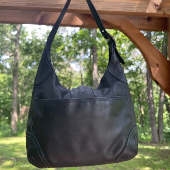 Vintage COACH Hamptons Large Hobo Clip #8A67 — Black w/ Teal Contrast Stitching - Picture 2 of 14